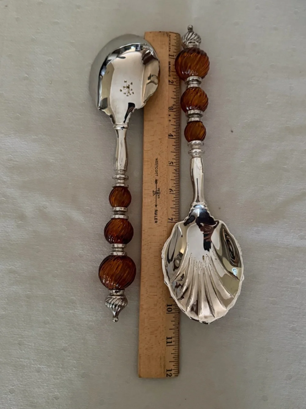 Godinger Silver Plated Serving Spoons with Amber Beaded Handles - Home Accents